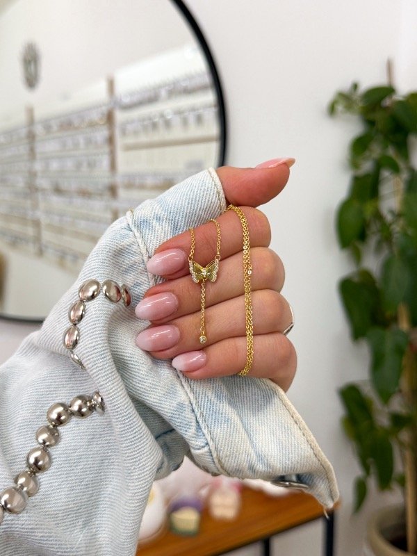 Producto - Cadenita bañada en oro mariposa cúbics cúbic colgando