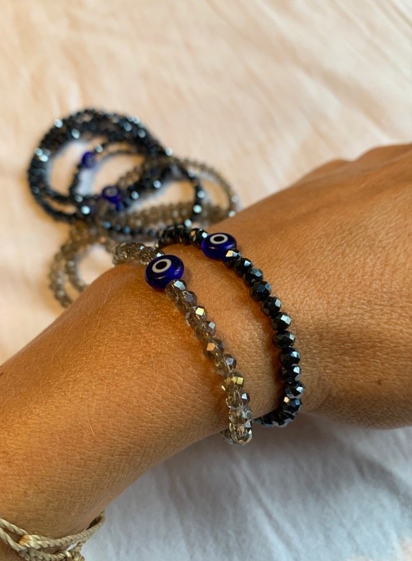 Producto - Pulsera cristales y ojito (azul y champagne)