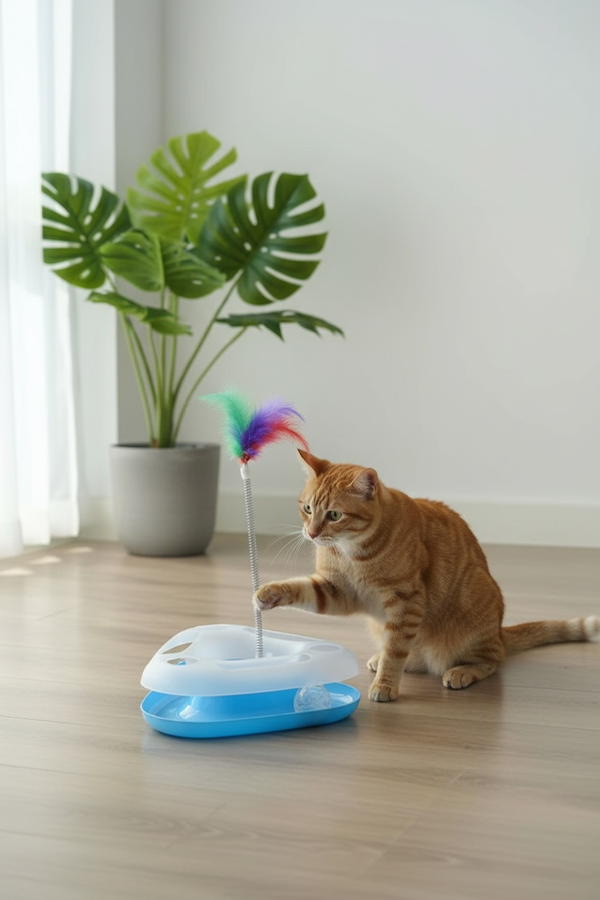 Producto - JUGUETE TRIÁNGULO PARA GATOS CON PELOTITA Y PLUMAS - 0