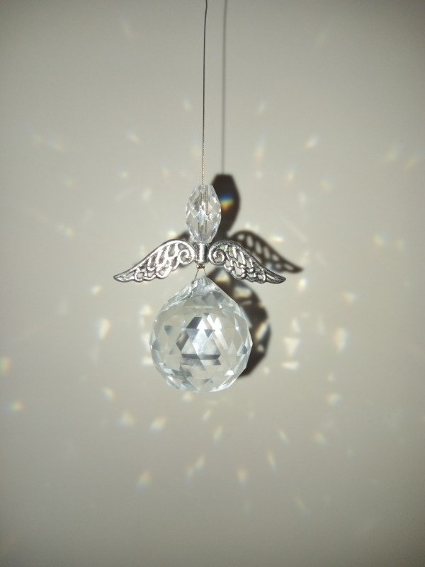 Producto - Atrapasol angelito, tanza de acero y esfera de cristal de 3 cm
