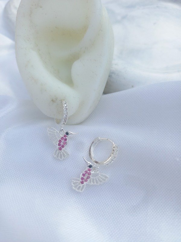 Producto - argollitas colibrí blancas (fucsia)