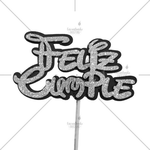 Producto - Adorno Cake Topper Felizcumple Bicolor Negro Torta