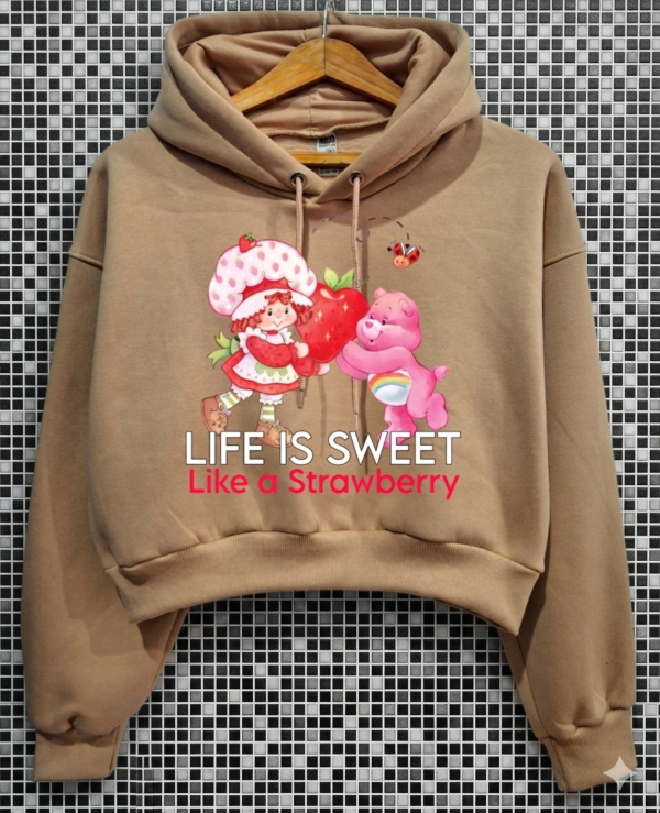 Producto - Buzo Canguro Crop Frutillitas Beige