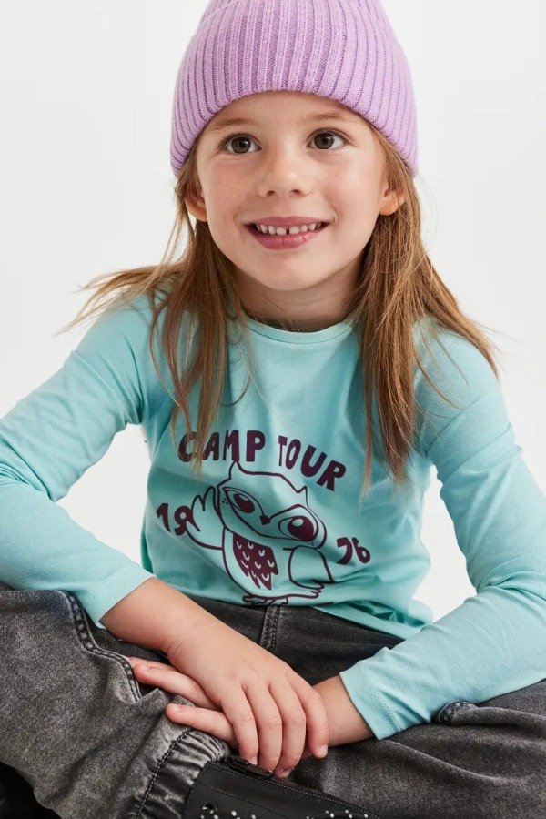 Producto - Remera Niña Manga Larga Celeste Buho