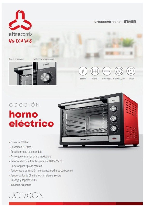 Producto - HORNO ELECTRICO ULTRACOMB 70LTS UC70CN - CON GRILL