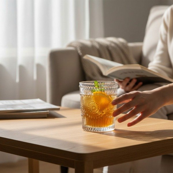 Producto - SET DE 6 VASOS LABRADOS DE VIDRIO TRANSPARENTE 300CC EN CAJA
