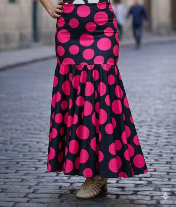 Producto - FALDA CAMELIA TM/L NEGRA LUNAR FUCSIA