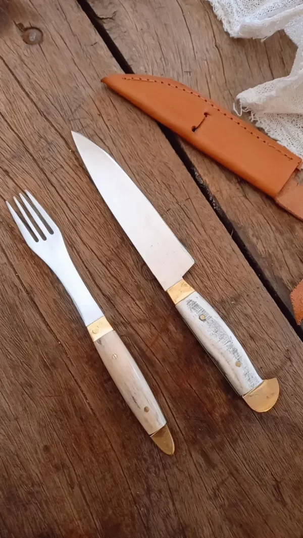 Producto - cuchillo + tenedor de asta y bronce - 0