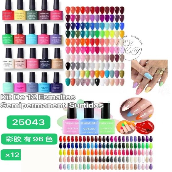 Producto - CAJA X12 Esmalte Semipermanente Para UÑAS 10ml Uv/led COLOR SURTIDOS 25043