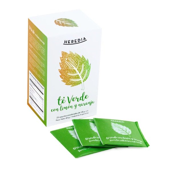 Producto - Te Verde con Limon y Naranja Clasica (25 Saquitos x Caja) x 45g HEREDIA