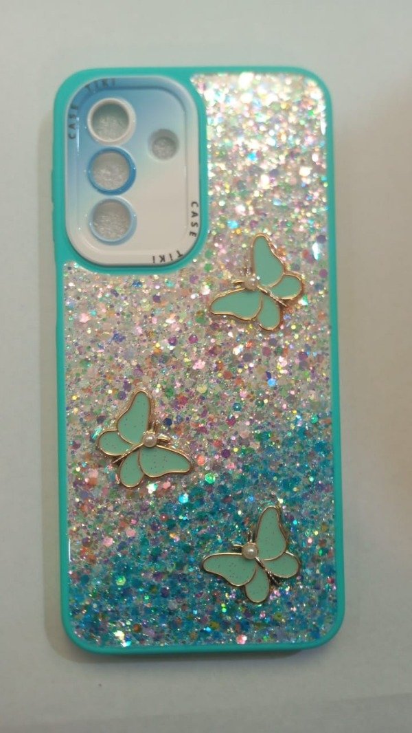 Producto - Funda con glitter y charms Celeste para Samsung A17