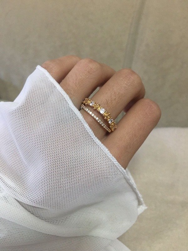 Producto - Anillo Flores Cubic Doble Strass Acero Dorado