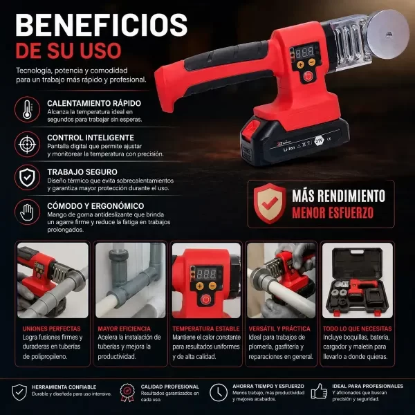Producto - Termofusora Inalambrica 300w 3 Boquillas Fusion Caño Agua - 2