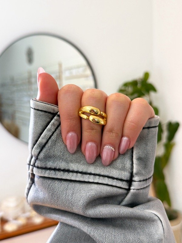 Producto - Anillo acero dorado cuatro gotas infladas