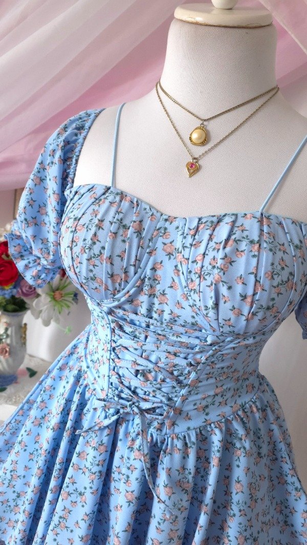 Producto - Vestido Coquette Sarah Celeste Estampado! IMPORTADO NUEVO - 4