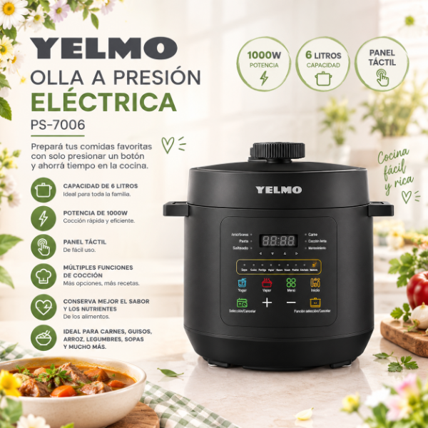 Producto - OLLA A PRESIÓN YELMO 1000W 6LTS TÁCTIL PS-7006 - 0