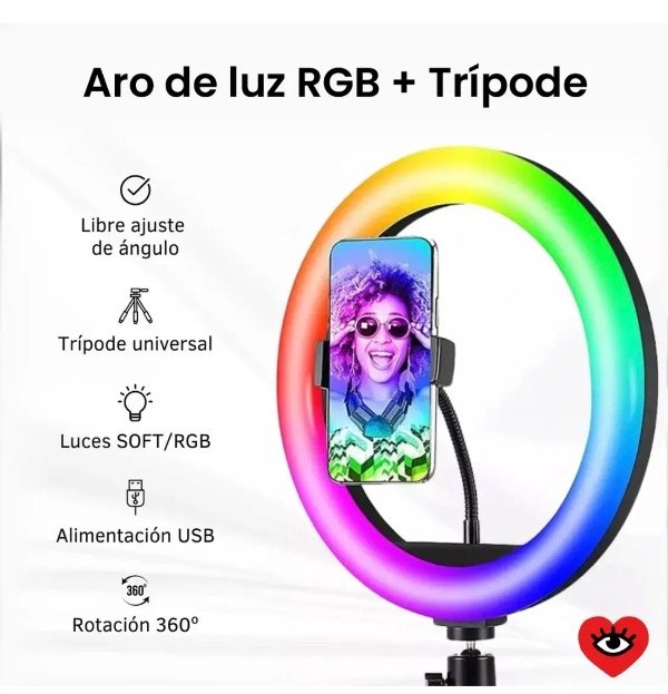 Producto - Aro De Luz Led RGB 30 cm + Trípode 2 metros - 1