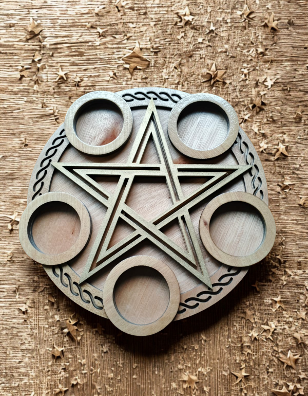 Producto - Pentáculo Ritual de Madera - Portavelas y Portacristales x5 - 2