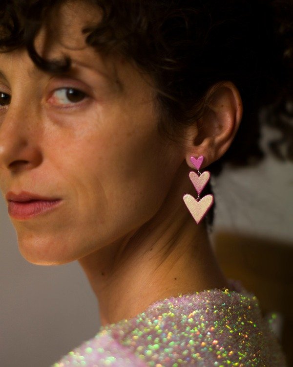 Producto - Pendientes de tres corazones rosa gold