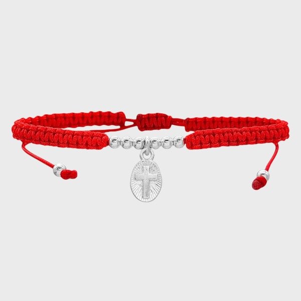 Producto - Pulsera de hilo y Plata 925 - Rojo - Medalla con cruz