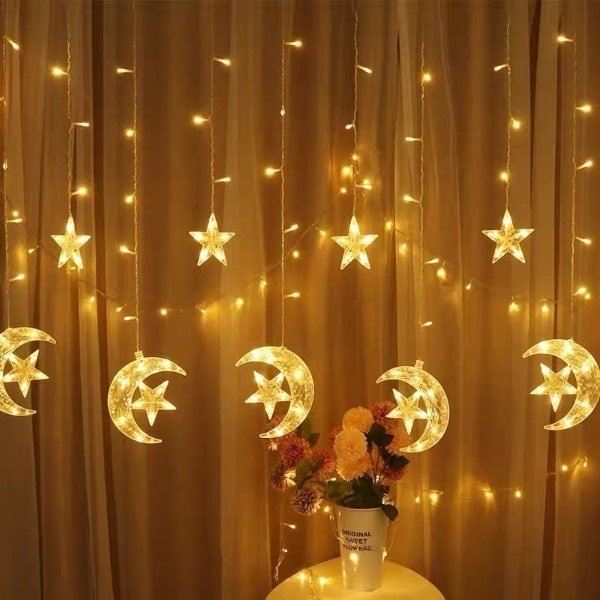 Producto - Cortina Guirnalda Luna Estrella Led 3mts Cálida Navidad
