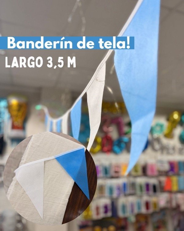 Producto - Banderin triángulos Celestes y blancos tela