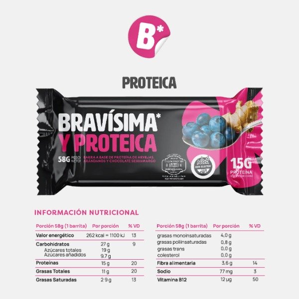 Producto - Barritas BRAVISIMA Proteicas Arándano y Jengibre x 12 U BRAVA