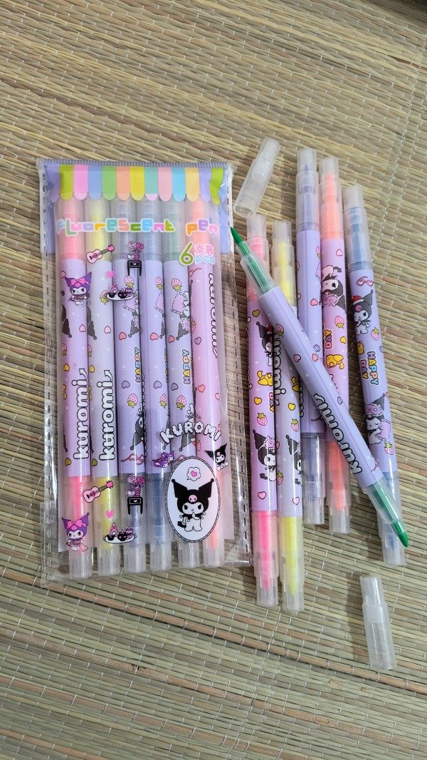 Producto - Resaltadores flúor kuromi x 6 colores doble punta