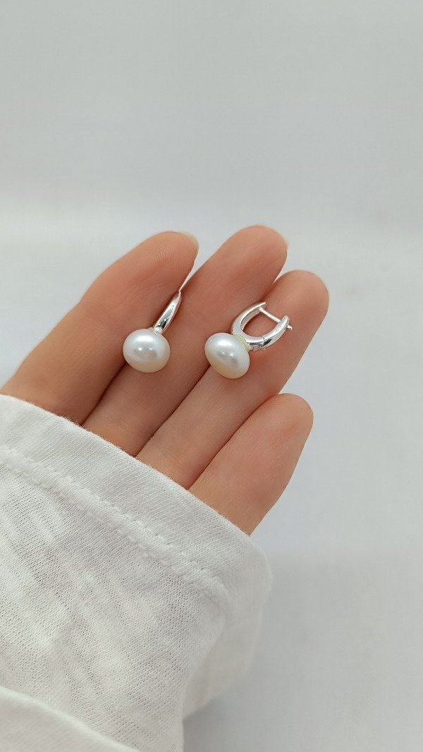 Producto - Aros de plata con Perla de Río Natural