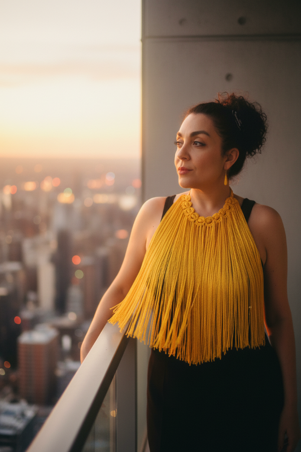 Producto - Collar De Flecos De Seda Círculos Amarillo