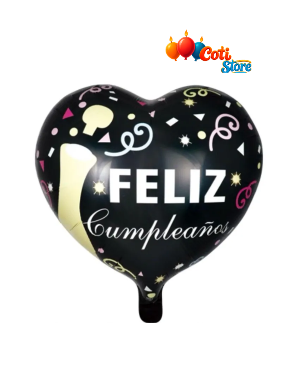 Producto - Globo corazon "FELIZ CUMPLEAÑOS" 18" x Unidad estampado