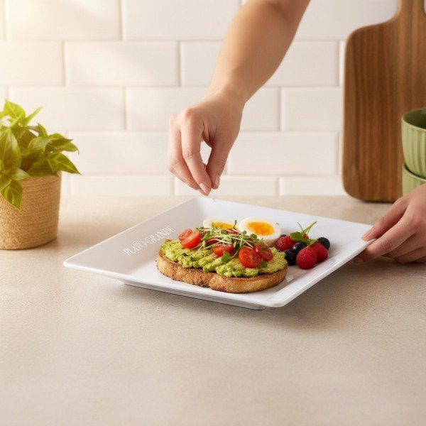 Producto - PLATO CUADRADO POSTRE DE MELAMINA GASTRONOMICA 20X20CM - 0