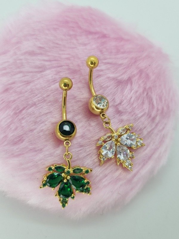 Producto - Piercing ombligo strass colgante hoja gema dor