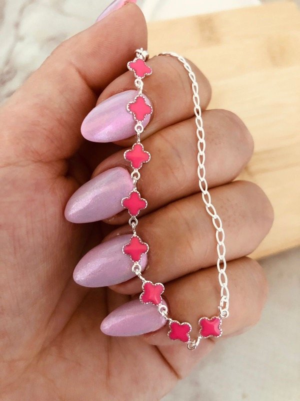 Producto - Tobillera mini Van Cleef Fucsia Plata 900