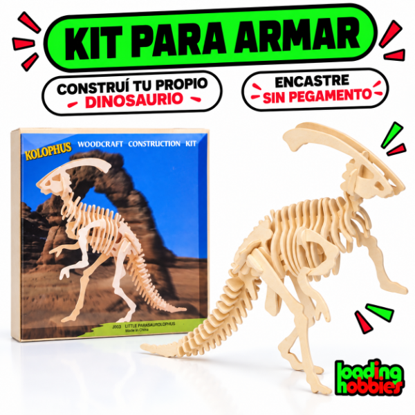 Producto - Dinosaurio Parasaurolophus En Madera Rompecabeza 3d De Encastre J003 - 3