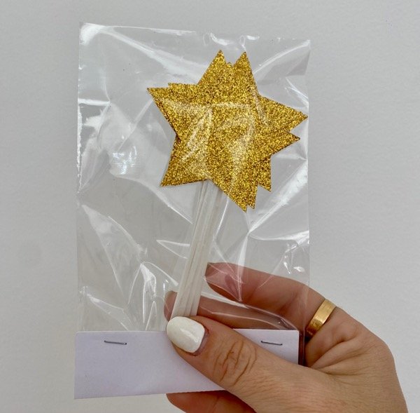 Producto - CAKE TOPPER ESTRELLAS DORADAS GLITER X 6 UNIDADES