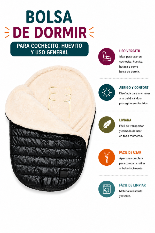 Producto - Bolsa de Dormir Universal para Cochecito, Huevito y Butaca Interior Corderito - 1