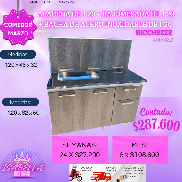 Producto - ALACENA + BAJOMESADA DE 1.20 MELAMINA + BACHA 1.20 DE ACERO