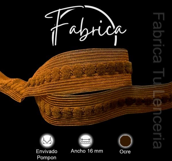 Producto - Envivado o Elástico Partido Pompon Ocre 16mm (1 metro)