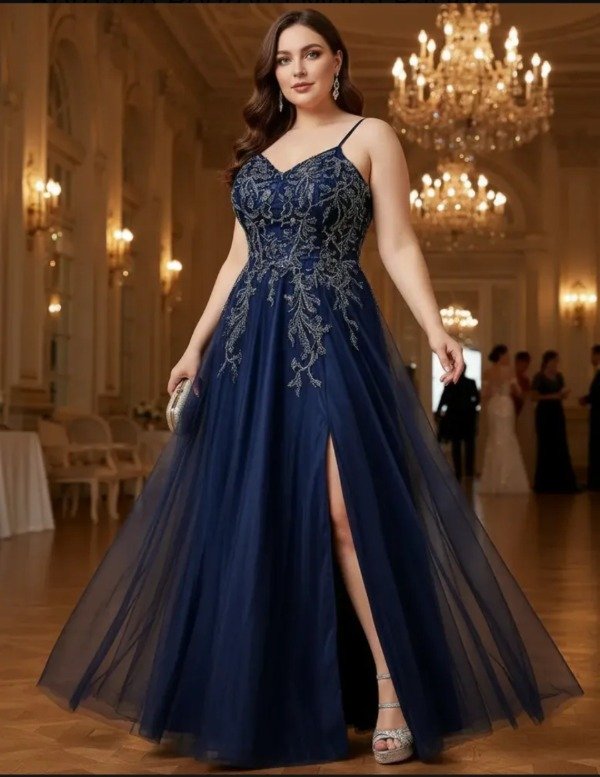 Elegancia vestido de tull con pedrería y tajo