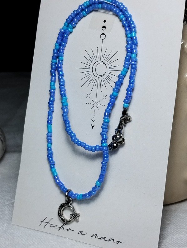 Producto - Collar/gargantilla mostacillas dije luna estrella