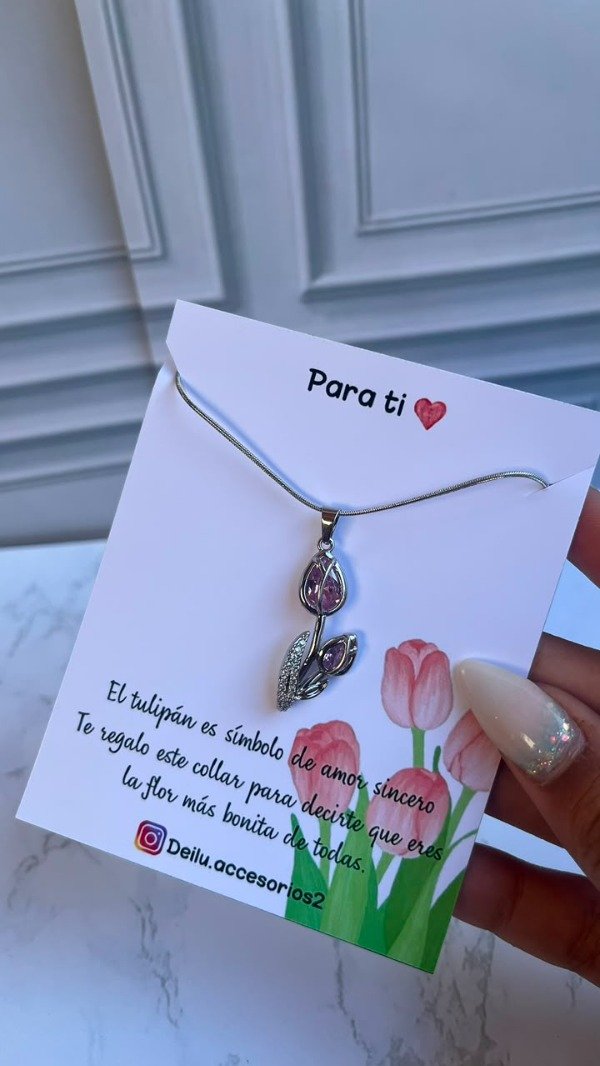 Producto - Collar tulipan rosa plateado
