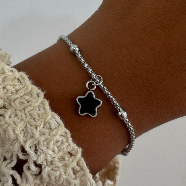 Producto - PULSERA ACERO CANASTA CON ESFERAS Y DIJE ESTRELLA ESMALTADO