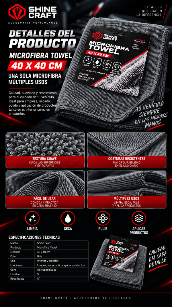 Producto - Microfibra Shine Craft 40x40cm Multiuso Interior Y Exterior - 1