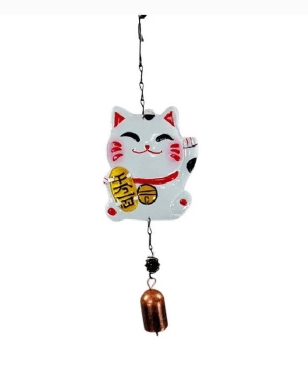 Producto - Colgante gato de la fortuna chato con campana metal 22cm