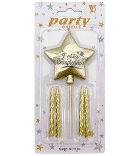 Producto - VELA ESTRELLA FELIZ CUMPLEAÑOS 5 PCS DORADO
