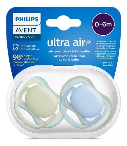 Producto - Chupetes Ultra Air Avent 0-6m x2 verde azul