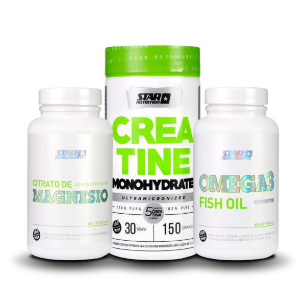 Producto - COMBO STAR NUTRITION - CREATINA 150G + MAGNESIO 60 CAPS + OMEGA 3 60 CAPS