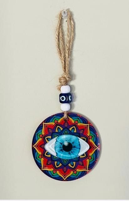Producto - Colgante yute vidrio mandala con ojo relieve modelo 2