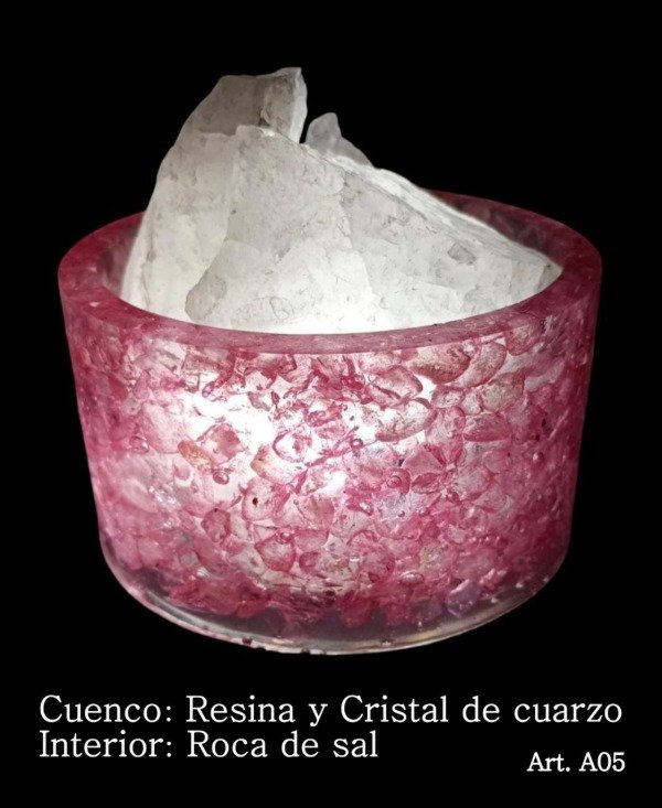 Producto - Velador Cuenco Lámpara Resina y Cristal de Cuarzo